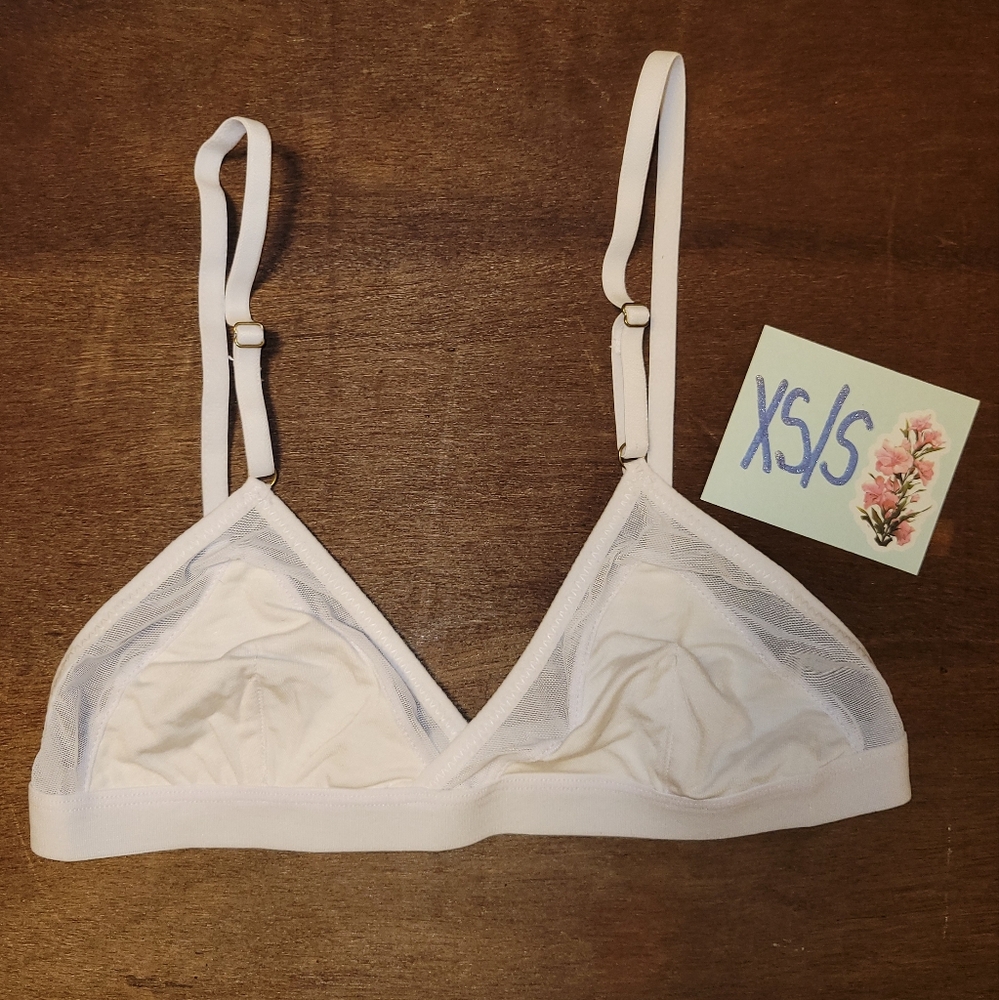 Mesh Detail Dainty White Unlined Bralette - Small